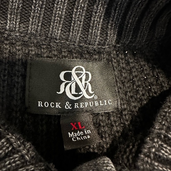 Rock & Republic Men's XL 100% Cotton Mock Neck Henley Faded Pullover Sweater. - Picture 6 of 15